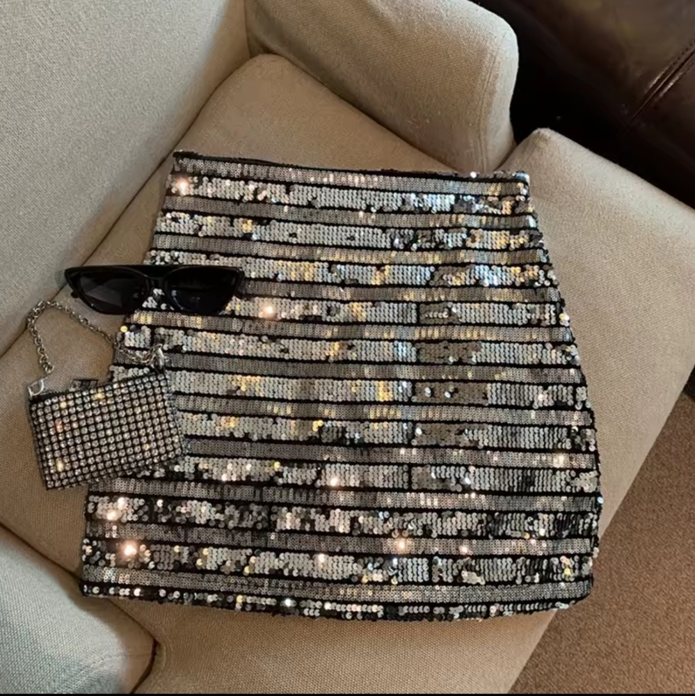 Slim A-line Sequin Skirts - Picture 2 of 7